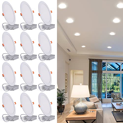 8 Inch LED Recessed Light with Junction Box, 12Pack Ultra Thin LED Recessed Lighting.6000K Daylight, No Dimmable, 18W 8" Recessed Ceiling Canless Wafer Downlight.Slim Can-Killer Lights,CRI80+ - color: 6000K ( Clear White）- Non-Dimmable, size: Hole Size 8