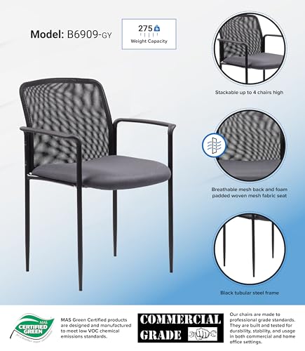 Boss Office Products Stackable Mesh Guest Chair in Grey (B6909-GY) - color: Grey