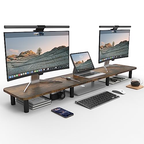 Dual Monitor Stand - 43.7 inch Extra Long Wide TV Stand - Wood & Steel Leg Desktop Riser - Desk Organization - Home Office (Vintage) - color: Vintage
