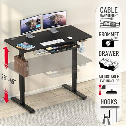 SHW 48-Inch Electric Height Adjustable Standing Desk w/Drawer, Black - color: Black, size: 48-Inch