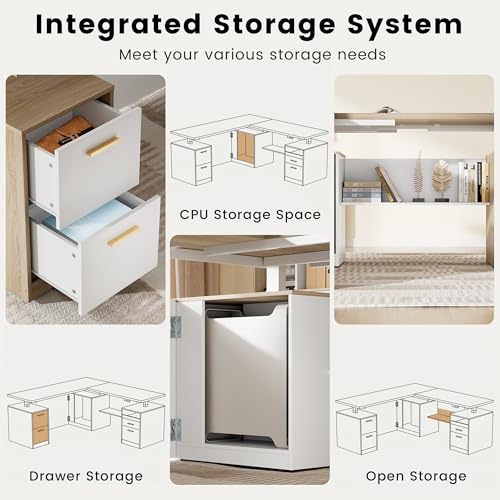 ModernMate 71" L Shaped Electric Standing Desk with 5 Drawers & CPU Storage