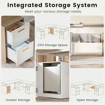 ModernMate 71" L Shaped Electric Standing Desk with 5 Drawers & CPU Storage