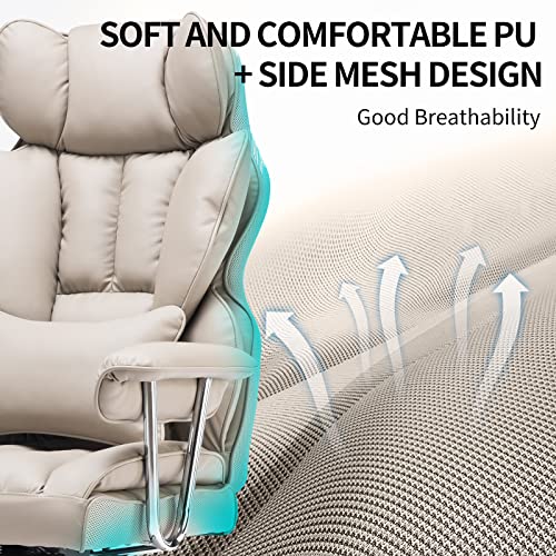 Efomao Big and Tall Office Chair 400lbs PU Leather Executive Office Chair with Lumbar Support & Leg Rest, Heavy-Duty Computer Chair for Home Office, Grey - color: Grey
