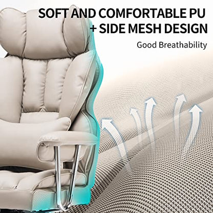 Efomao Big and Tall Office Chair 400lbs PU Leather Executive Office Chair with Lumbar Support & Leg Rest, Heavy-Duty Computer Chair for Home Office, Grey - color: Grey