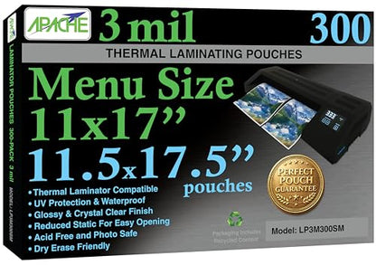 Apache 11x17 Laminating Sheets, 300 Pack, 3mil, Thermal Laminating Pouches - size: 300 Pack, style: Menu