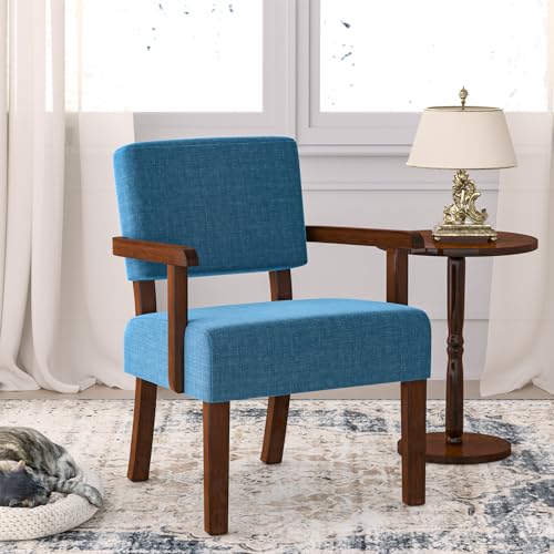 FAGAGA Accent Chair with Solid Wood Frame,Arm Chairs with Soft Seat - color: Blue, size: Chair
