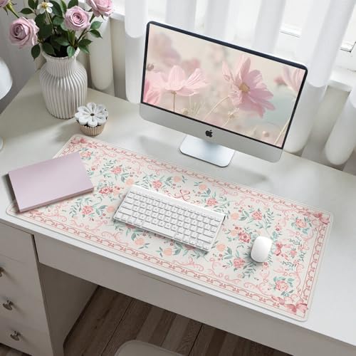 HAOCOO Pink Bow Laptop Mat, 35.4" x 15.7" Deskmat for Office Cubicle Desk - color: D-pink Bow, size: 35.4" x 15.7"