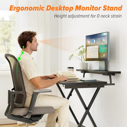 WOHOMO Folding Computer Desk with Monitor Stand, Adjustable Height, Black | Foldable Table Small Office Desk for Bedroom, Space Saving Desk for Home Office, Easy Assembly - color: Black