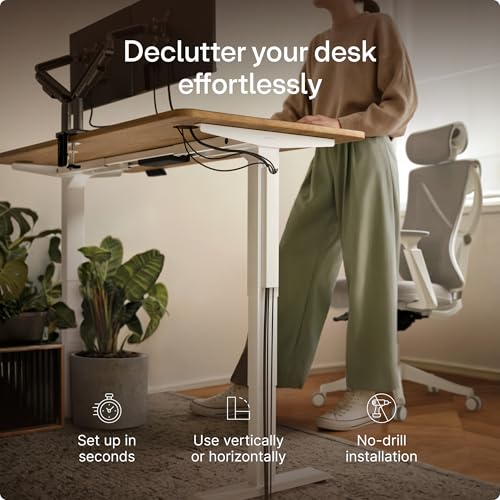 Desktronic Magnetic Cable Management Tray — No Drill Under Desk Cord Organizer, Holds 10 Cables, Reinforced Steel Cable Holder for Home Office, Gaming Setup & Sit-Stand Desks - color: White