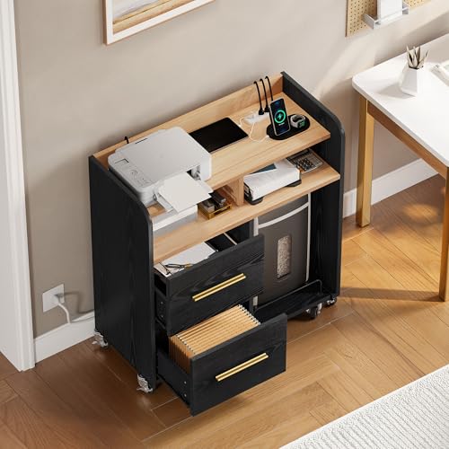 YITAHOME File Cabinet with Charging Station | Printer Table Cabinet for Home Office, Printer Stand Cart, Fits A4, Letter, Legal Size Files, Office Furniture, Black - color: Black