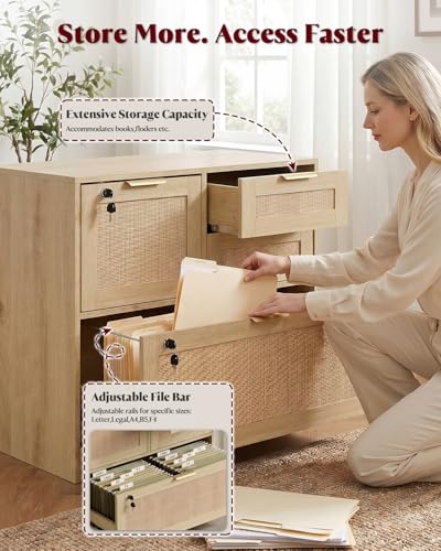 HOPUBUY 4 Drawer File Cabinet with Lock, Printer Stand Lateral - color: Natural, size: 15.74″Dx31.49″WX27.55″H