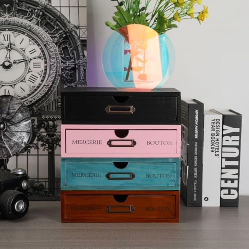 Wooden Drawers Black Wood Desktop Organizer with Drawers - color: BLACK01