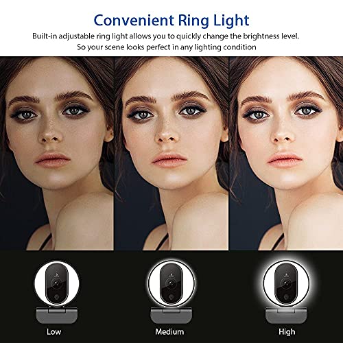 NexiGo N680E 1080P Webcam with Ring Light, Privacy Cover and Dual Microphone, Advanced Auto-Focus, Adjustable Brightness, Streaming Web Camera for Zoom Skype Facetime, PC Mac Laptop Desktop - style: Webcam with Light