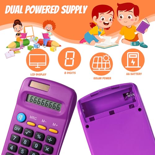 Copkim 24 Pack Student Mini Calculator for Classroom, 8-Digit Display Dual Powered Handheld Math Tools for Teachers, School Supplies and Classroom Rewards, Compact Design(Purple) - color: Purple