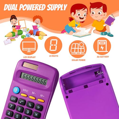 Copkim 24 Pack Student Mini Calculator for Classroom, 8-Digit Display Dual Powered Handheld Math Tools for Teachers, School Supplies and Classroom Rewards, Compact Design(Purple) - color: Purple
