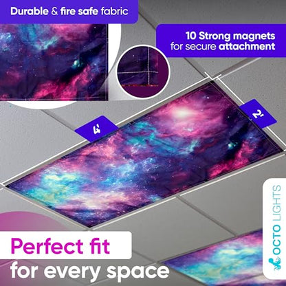 Fluorescent Light Covers for Ceiling Lights Classroom Magnetic Stars 4pk - color: Purple Nebula