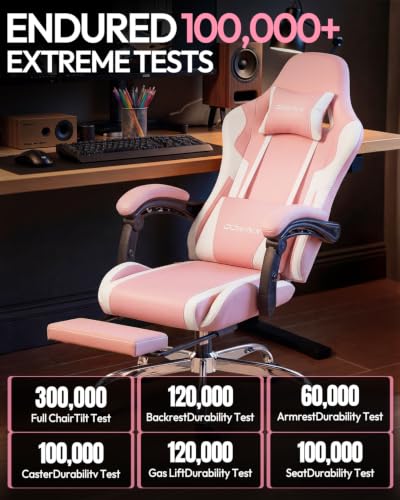 Dowinx Ergonomic Gaming Chair with Footrest & Massage Lumbar, 2D-Linkage Armrests for Computer Chair 330lbs with Headrest Pillow for Office, Home, Streaming and Long Gaming Sessions, Bright Pink - color: Blush Pink