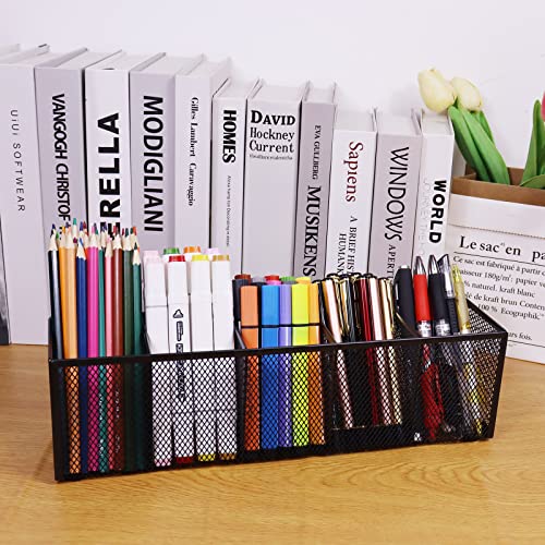 2PCS Black Mesh Pen Pencil Holder, Small Metal Desk Organizer Desktop Stationery Office Supplies Acessories Storage Stand, 5 Compartments Brushes Holder for Home School Classroom Teachers - size: 2pcs 5 Grids