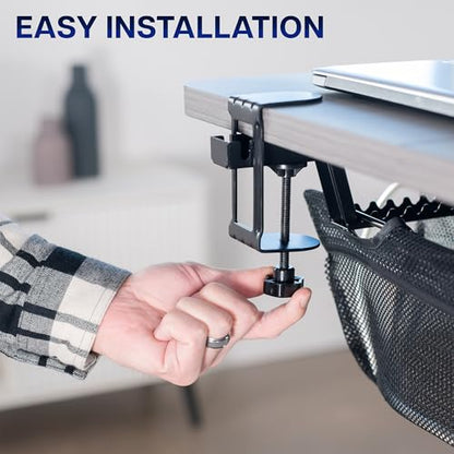 VIVO No Drill Clamp-on 55 inch Mesh Net Under Desk Cable Management Wire Organizer, Adjustable Home Office Standing Desk Cord Storage Sleeve, Black, DESK-AC55MH (Pack of 2) - size: 55" (Pack of 2)