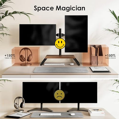 AOKCOS Dual Monitor Stand Riser for 12-27 Inch Computer Screens, Freestanding Double Monitor Stand for Desk, Adjustable Dual Monitor Mount Each Arm Hold up to 22lbs, VESA 75x75/100x100mm