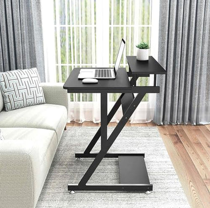 Dripex Computer Desk for Small Spaces, 27.5 inch Small Computer Desk, 3 Tier Compact Desk with Monitor Shelf and Bottom Storage Shelves, Space Saving Desk, Black - color: Black