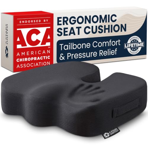 5 STARS UNITED Seat Cushion - Memory Foam Chair Cushion for Tailbone Pain Relief - Ergonomic Support for Coccyx, Sciatica & Butt - Office, Desk & Gaming Chair, Car Seat, Wheelchair, Airplane, Black - color: Black, size: X-Large