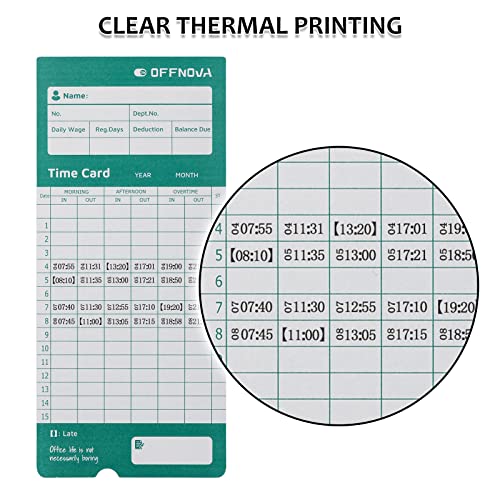 OFFNOVA Thermal Employee Time Cards, Monthly Double-Sided Punch Cards, 3.3" x 7.3", Auto Sensing & Auto Mark Late/Early Leave, 50 Pack for Office Time Clock - size: 50PCS