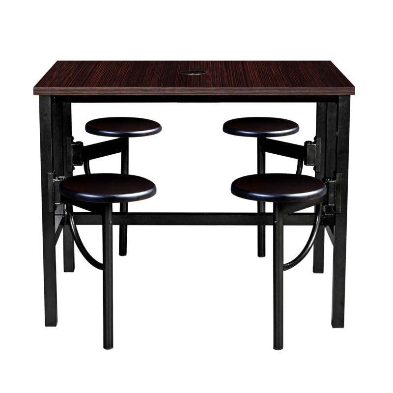 Romig Endure Standing Height Collaborative Table and Chair Set with 4 Pull-Out Swivel Stools, Walnut Top, Walnut Seats, Built-in Power Outlets and USB Charging, Classroom Training Table - color: Walnut/Walnut, size: 4 Seater