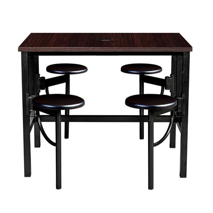 Romig Endure Standing Height Collaborative Table and Chair Set with 4 Pull-Out Swivel Stools, Walnut Top, Walnut Seats, Built-in Power Outlets and USB Charging, Classroom Training Table - color: Walnut/Walnut, size: 4 Seater