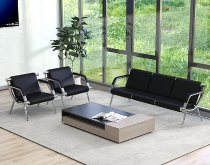 Kinsuite 5-seat Waiting Room Chairs - 3pcs Office Reception Chairs for Salon Barber Bench Airport Bank Hall PU Leather, Black - size: 1-seat*2+3-seat