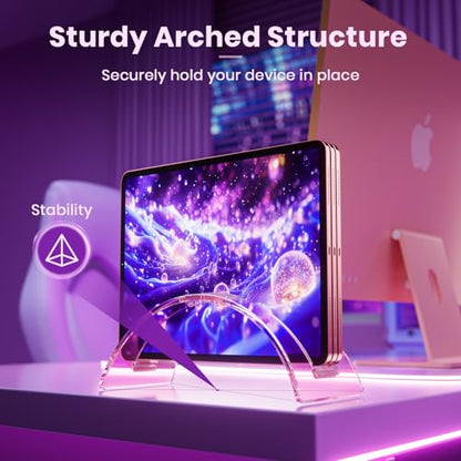 Acrylic Vertical Laptop Stand for Desk,Acrylic Invisible Desktop Notebook Dock,Vertical Laptop Holder Space-Saving Organizer for All MacBook, Surface, Samsung, HP, Dell-Pink… - color: Pink