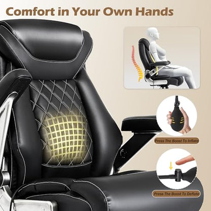 700lbs Leather Big and Tall Office Chair, Ergonomic Heavy Duty Executive Office Chair with 5D Flip Arms & Adjustable Lumbar Support & Dual Rubber Wheel, Large Thick Padded Extra Wide Seat, Black - color: Black
