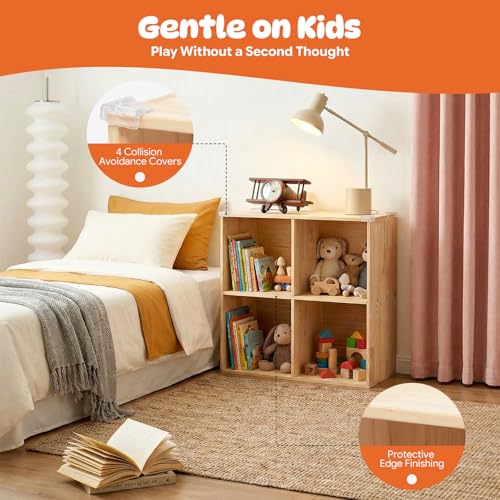 4 Cube Storage Organizer - Solid Wood Bookshelf - Cube Shelf - Vertical or Horizontal Bookcase - Open Book Shelf - Easy Assembly for Bedroom, Living Room, Office - size: 4-Cube