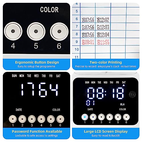 Time Clock Bundle for Small Business, Passcode Time Clock Punch Machine with 400 Time Cards, 4 Ink Ribbons, 2 Ten-Slot Time Card Racks, Auto-Align Clock in Machine for Employees - style: 400-Card Time Clock Bundle with Passcode