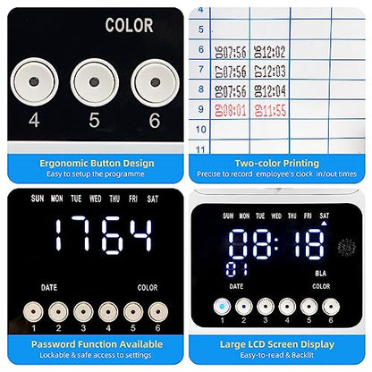 Time Clock Bundle for Small Business, Passcode Time Clock Punch Machine with 400 Time Cards, 4 Ink Ribbons, 2 Ten-Slot Time Card Racks, Auto-Align Clock in Machine for Employees - style: 400-Card Time Clock Bundle with Passcode