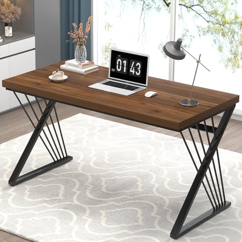 Computer Desk for Home Office Workstation, Modern Writing Study Work Table, PC Gaming Table for Bedroom Living Room, Rustic Walnut, 53 Inch - color: Walnut, size: 53 Inch