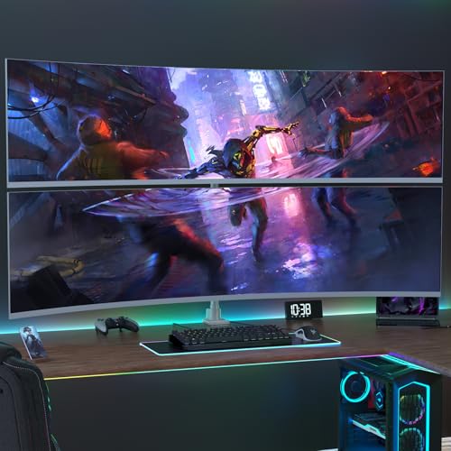 Dual Ultrawide Monitor Mount for 24-57'' Screens, Max Load 59.4 lbs per Arm | Vertically Stacked, Heavy Duty, Aluminum, Fully Adjustable, Topside Clamp/Grommet Mounting, VESA 75/100 mm, White - color: White