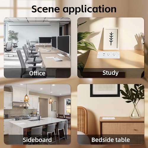 Embedded Power Strip with 2 AC,1 USB A/C Port, Recessed Power Outlet with 10W PD USB A,USB C Port, Flush Mount Desk Outlet with 6ft Cord