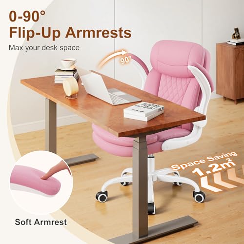 Office Desk Chair, Pink Ergonomic Computer Chair with Dual-Layer Support - color: Pink