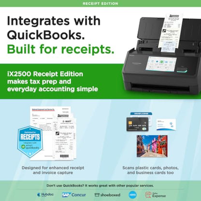 ScanSnap iX2500 Receipt Edition Wireless or USB High-Speed Scanner, Black - color: ScanSnap iX2500 Receipt Edition