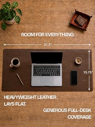 Genuine Leather Desk Pad, Office Desk Mat, Large Desk Blotter, Desk Protector, and Mouse Pad – 31.5" x 15.75" (1.8-2.0 mm) Luggage, Waterproof, Premium Quality for Desk Surface Protection and Comfort - color: Luggage