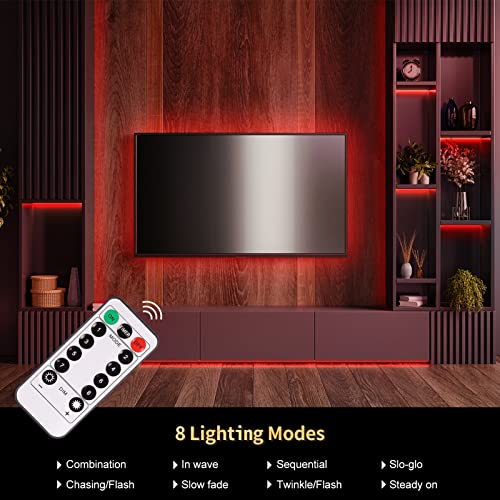 echosari Strip Lights Battery Powered with Remote Timer for Cabinet Shelve - color: Red, size: 9.8Ft