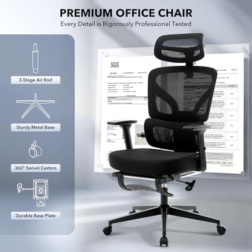 Ergonomic Office Chair Mesh – Adjustable Lumbar 3D Armrests High-Back Desk - color: Black-pf1