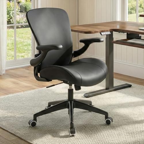 EUREKA ERGONOMIC Vera Executive Office Chair, Thick Padded PU Leather Desk Chair with Adjustable Lumbar Support and 3D Armrests, Easy-Clean for Home Office and Study Room(Pack of 1, Black) - size: Pack of 1