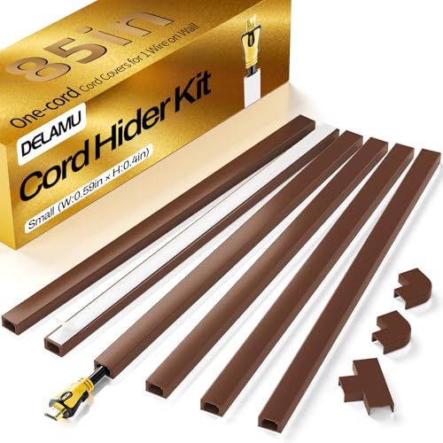 Delamu Cord Hider, 85in Cord Covers for Wires on Wall, One-Cord Cable Hider, Self-Adhesive Wire Hiders Wire Covers for TV Cords on Wall, Paintable Cable Cover Management Kit, W0.59 H0.4in, Brown - color: Brown, size: 85in L x 0.59in W x 0.4in H