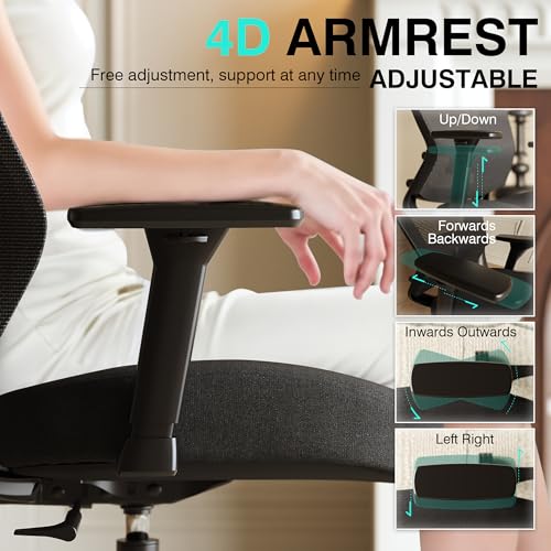 ELABEST Mesh Office Chair,Ergonomic Computer Desk Chair,Sturdy Task Chair- Adjustable Lumbar Support & Armrests,Tilt Function,Comfort Wide Seat,Swivel Home Office Chair (Noir Black (Padded Seat)) - color: Noir Black (Padded Seat)