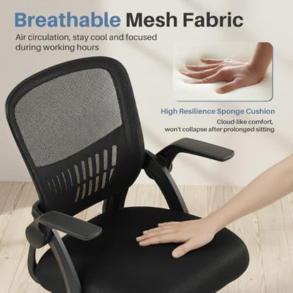 DUMOS Office Chair, Ergonomic Home Desk Chair, Ergonomic Lumbar Support | Height Adjustable, Flip-up Armrest, Rocking Mode, 360 Swivel, Conference Room, Black - color: Black Flip Arm