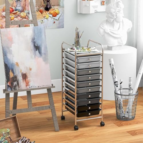 LDAILY 10 Drawer Rolling Cart, Classroom Storage Organization for Teacher - color: Gradient Grey, size: 10 Drawer