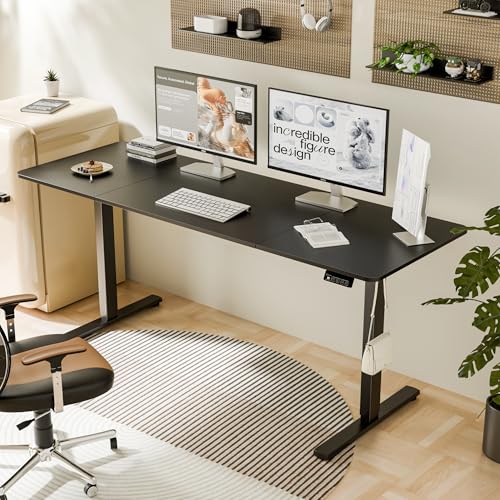 67"x24" Standing Desk, Height Adjustable Sit-Stand Home Office, Black | Electric Adjustable Standing Desk, Sit to Stand Computer Office Desk with Splice Board, Memory Preset, Lifts 28''-46.5" - color: Black Frame-black, size: 67-inch