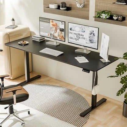 67"x24" Standing Desk, Height Adjustable Sit-Stand Home Office, Black | Electric Adjustable Standing Desk, Sit to Stand Computer Office Desk with Splice Board, Memory Preset, Lifts 28''-46.5" - color: Black Frame-black, size: 67-inch